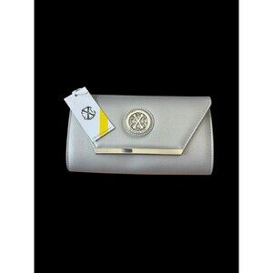 CXL by Christian Lacroix Glam Caviar Clutch Detachable Chain Silver NWT MSRP $78